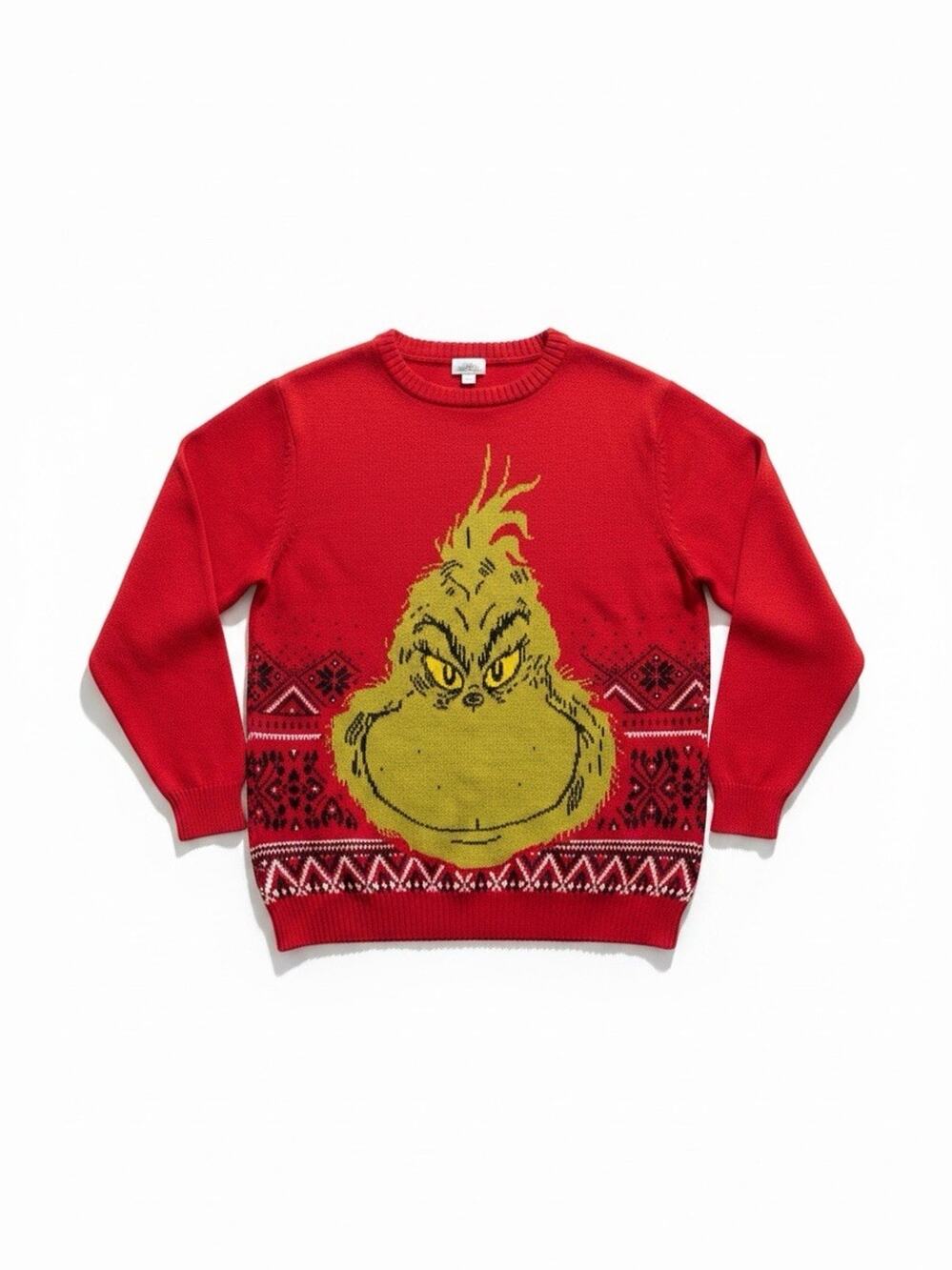 Dr Seuss The Grinch Christmas Knit Sweater Mens Large L Unisex Ugly Holiday Red